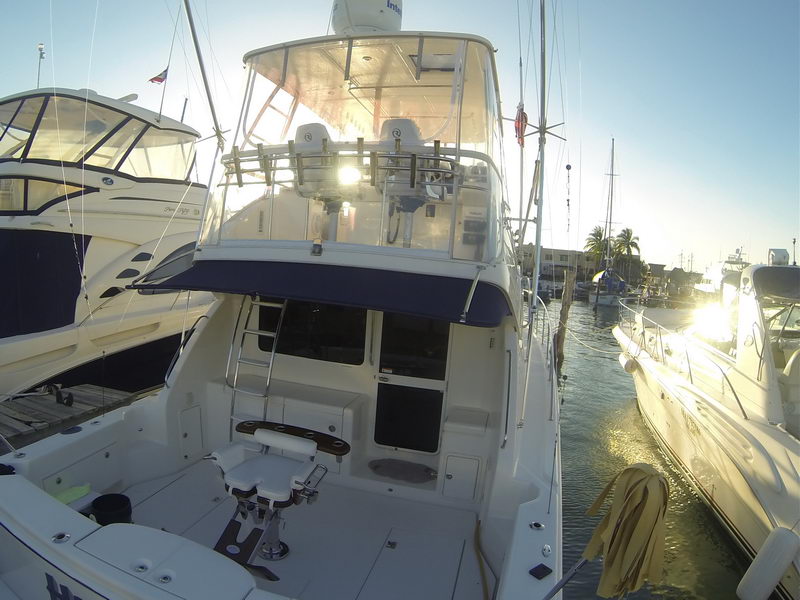Riviera 43 sport fishing yacht underway in open Caribbean Sea Cancun deep sea charter