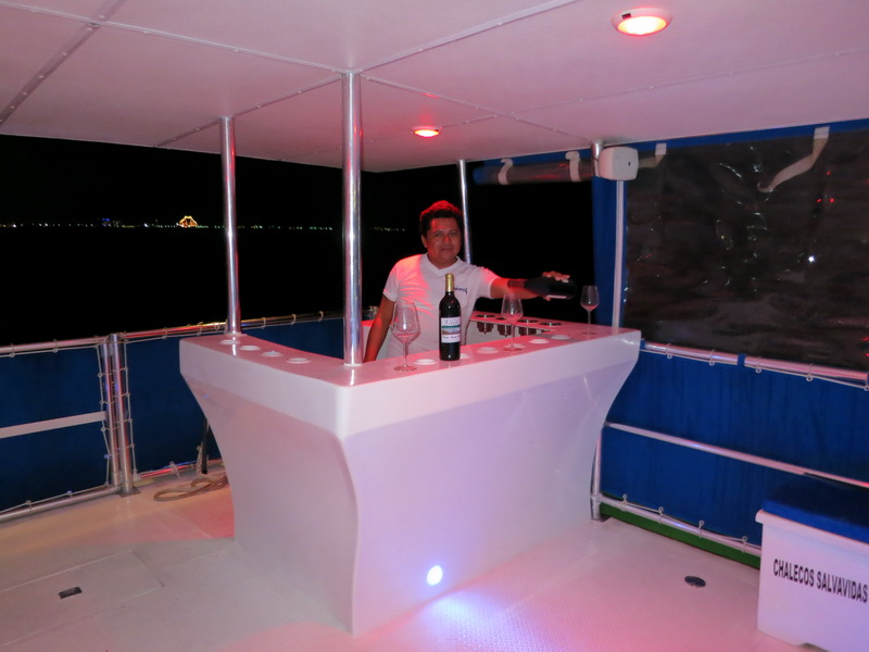 Fragata catamaran staircase snorkel access deck Cancun Caribbean Isla Mujeres private charter group tour