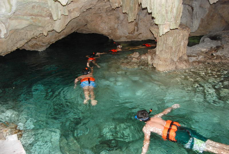 Tropical jungle and limestone cave scenery at Aktun Chen natural park near Maroma, Riviera Maya