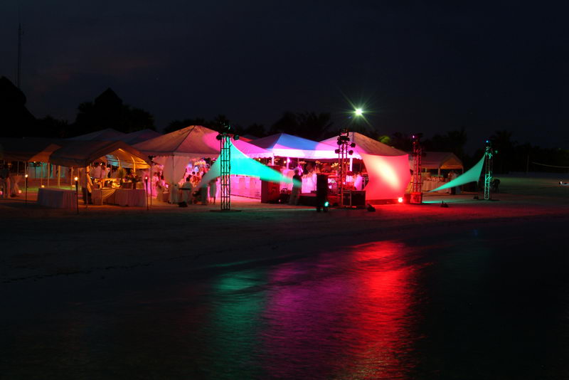 Evening reception tables on the sand at Maroma beach near Playa del Carmen, Riviera Maya