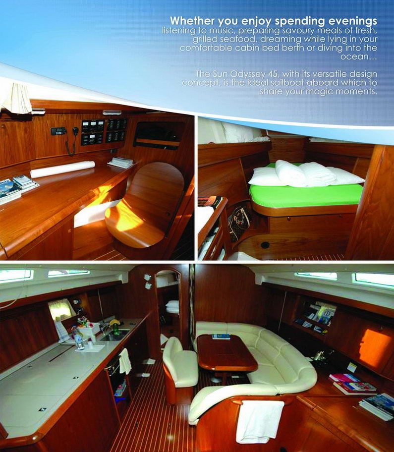 Scenic Caribbean view from aboard Sun Odyssey 45 luxury sailboat, Bahia de Mujeres sailing charter Cancun rental